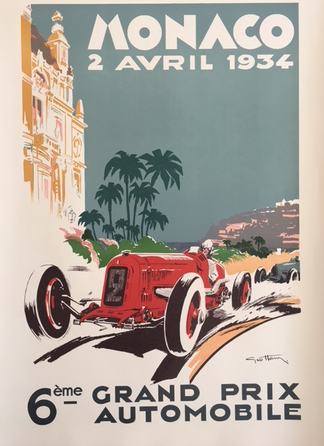 Original Vintage Poster Monaco Grand Prix Racing Geo Ham Formula1