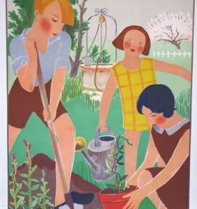 L' Art L'Ecole Gardening Art Deco Original Vintage Poster