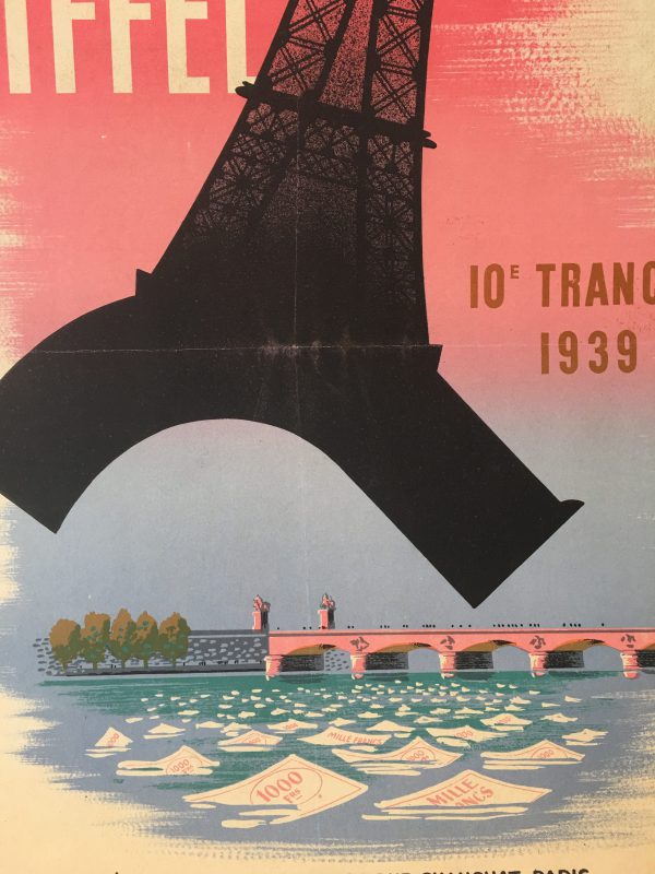 Loterie Nationale Tranche de la Tour Eiffel 1939 Original Vintage Poster