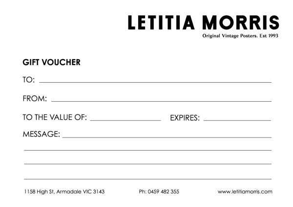 Gift Card Letitia Morris Gallery Vintage Posters Melbourne