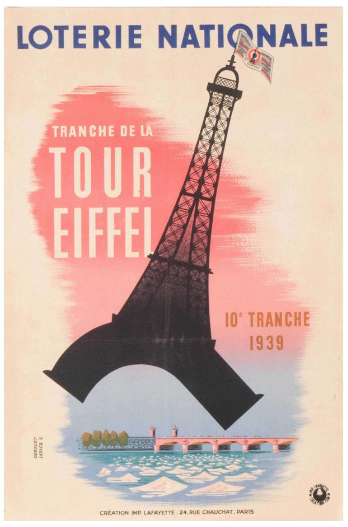 Loterie Nationale Tranche de la Tour Eiffel 1939 Original Vintage Poster
