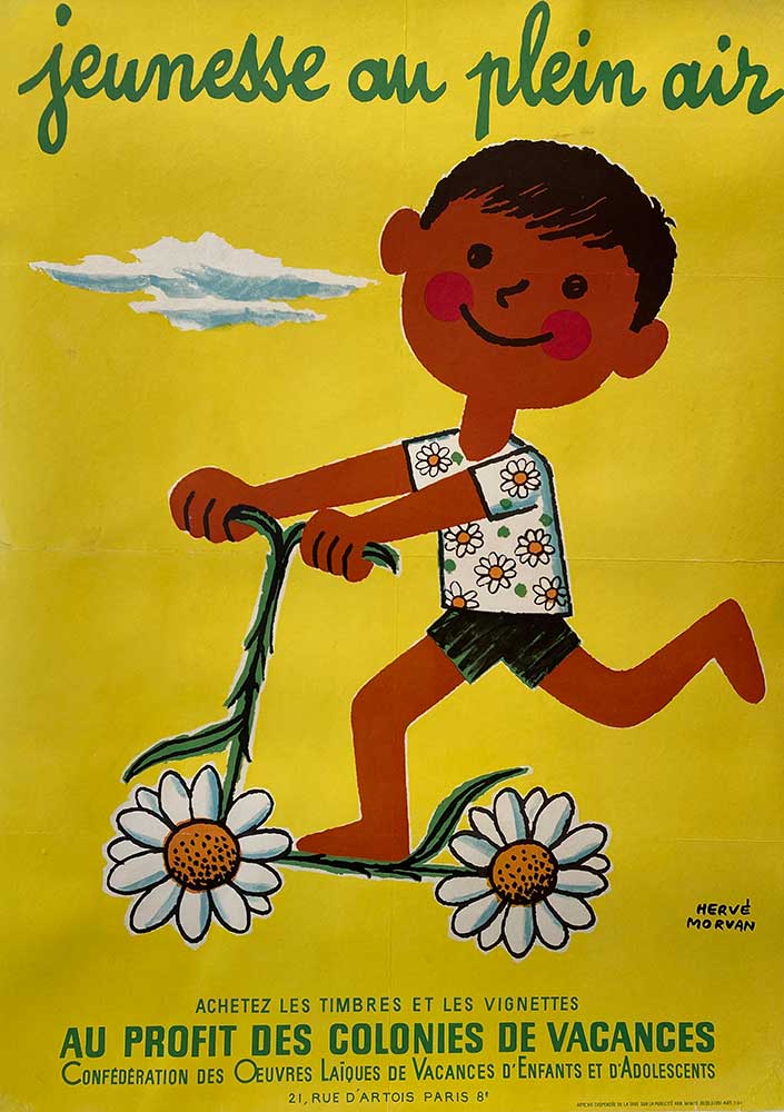 Jeunesse Au Plein Air Boy With Flower Bicycle Original Vintage Poster