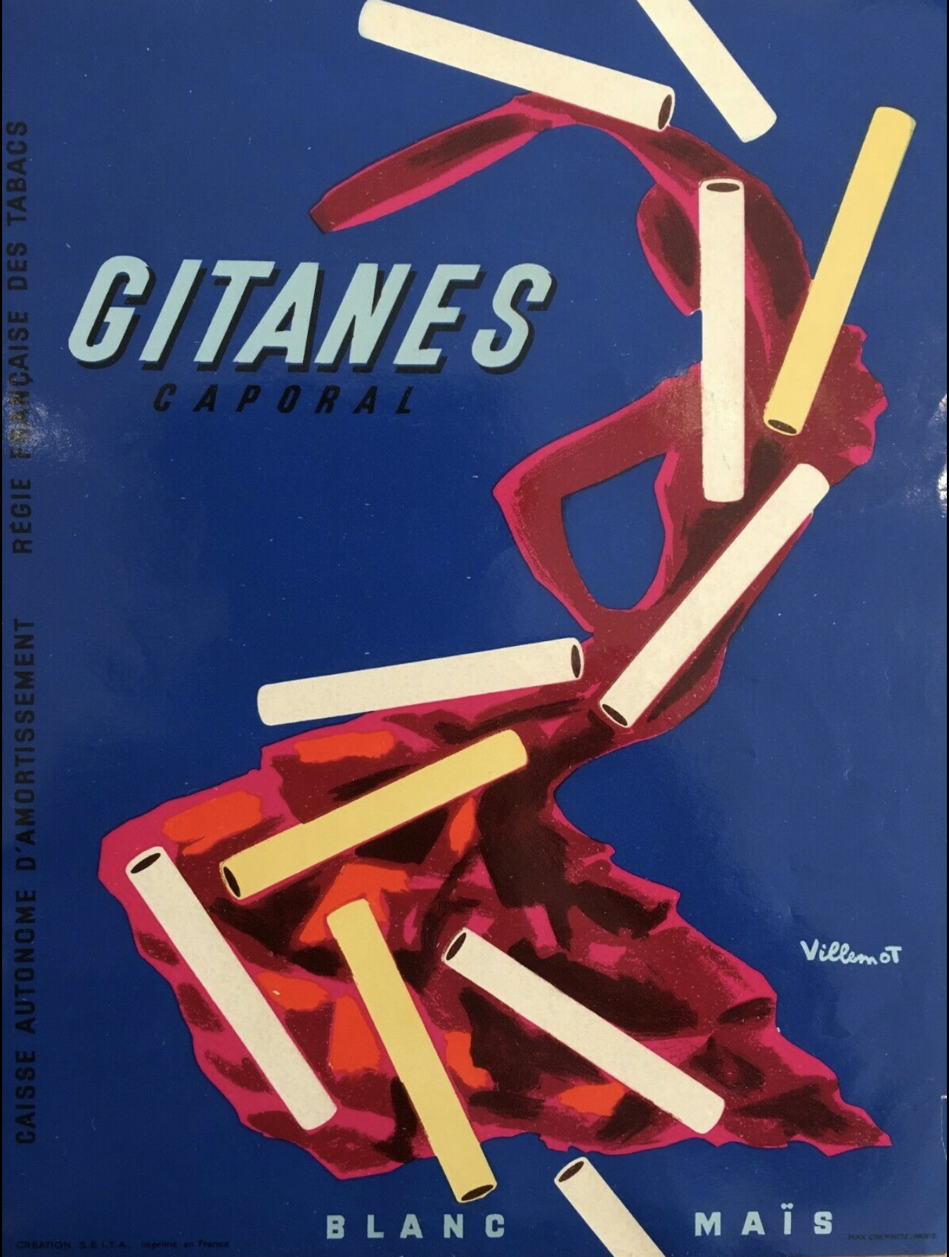 Gitanes Cigarettes by Villemot Original Vintage Poster