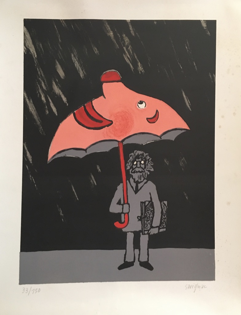 Savignac Man with Umbrella Original Vintage Poster