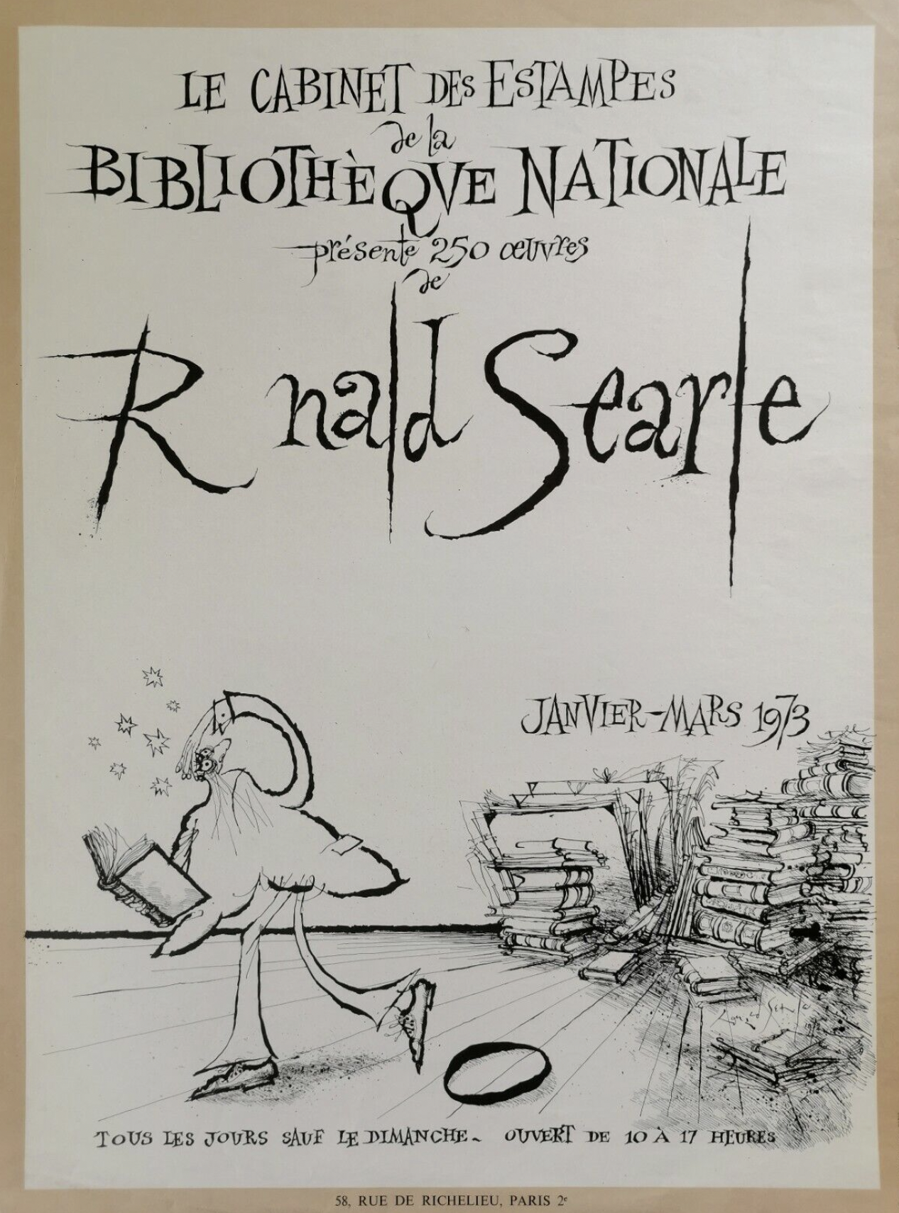 Ronald Searle Bibliothèque Nationale Original Vintage Poster