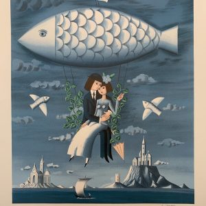 Peynet Fish Balloon Singed Original Vintage Poster