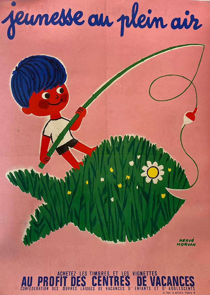 Jeunesse au plein Fishing Original Vintage Poster