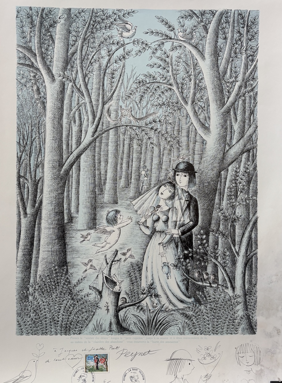 Peynet signed wedding couple original vintage poster