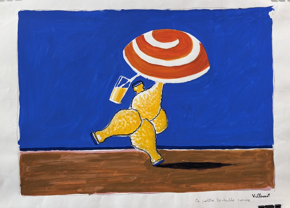 Original gouache study 'Orangina Bottles Figure' by Villemot