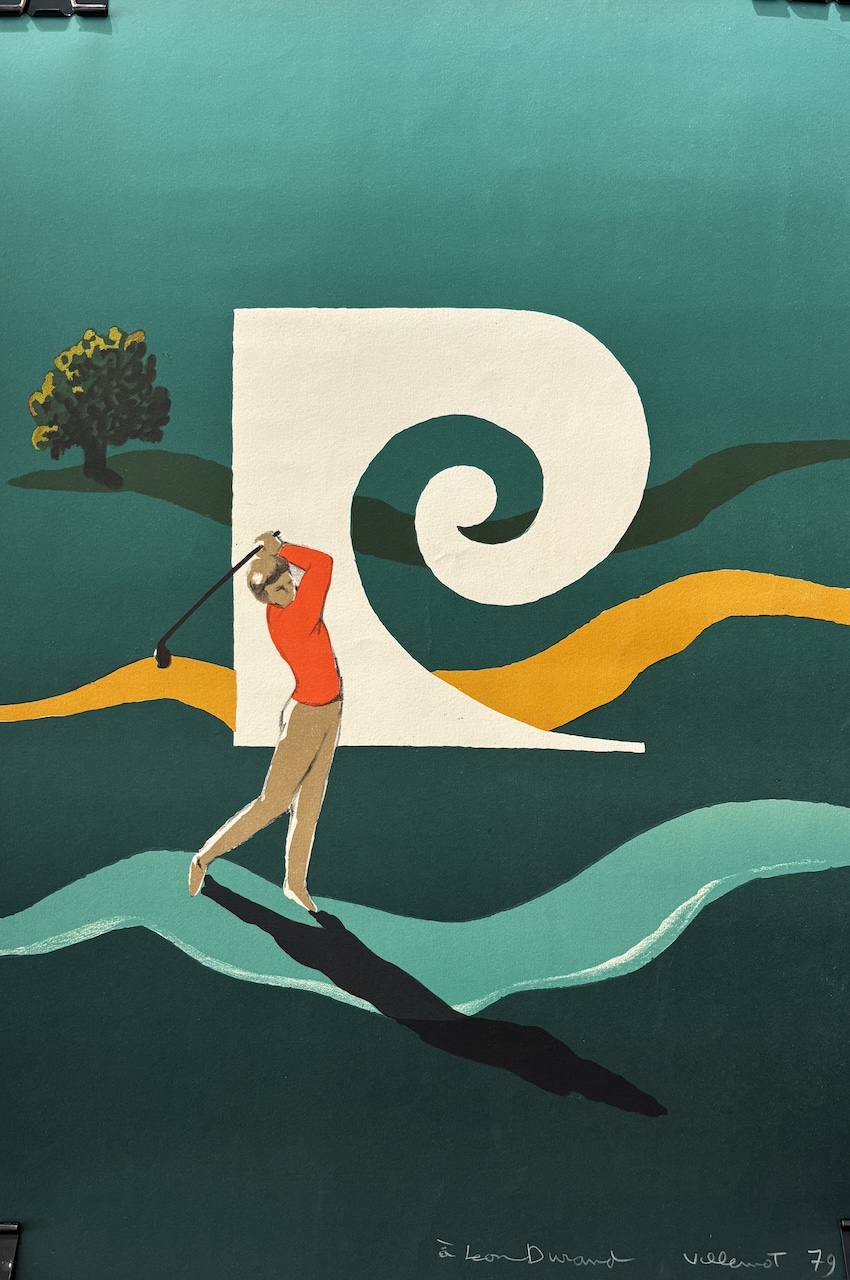 Original gouache study 'Golf' by Villemot Original Vintage Poster