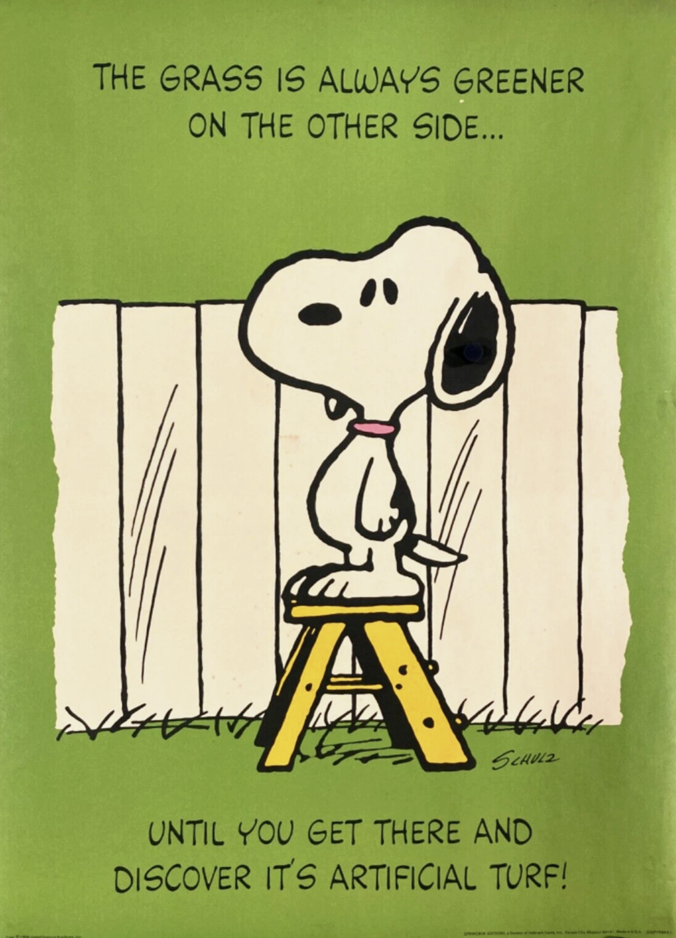 Snoopy The Grass is Always Greener Original Vintage Poster