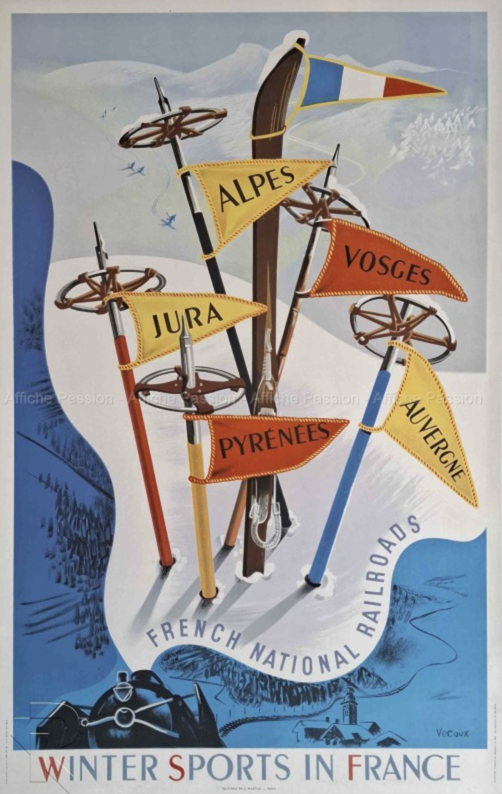 Vecoux – Winter Sports in France Original Vintage Poster