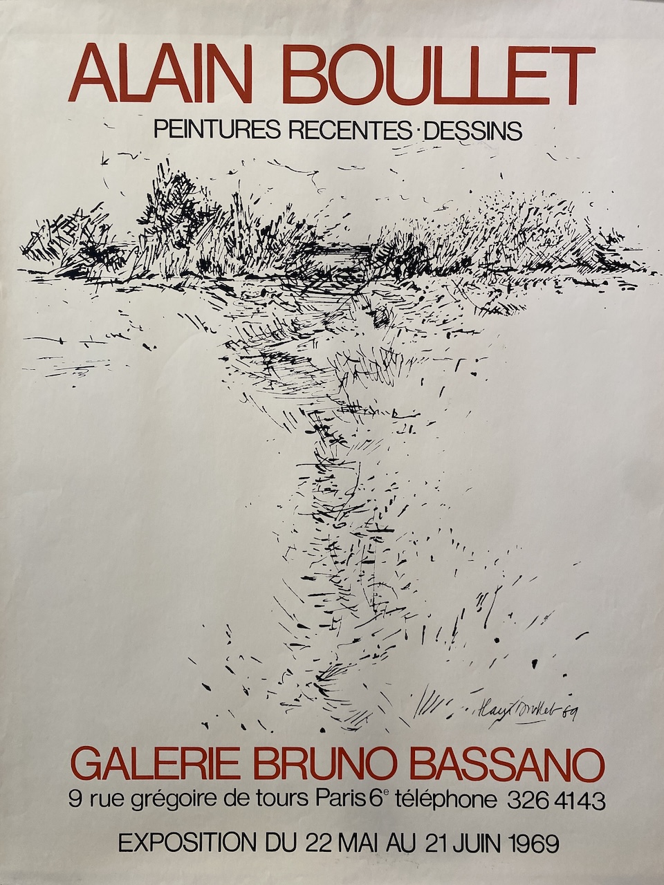 GALERIE BASSANO “ALAIN BOULLET” 1969 Original Vintage Poster